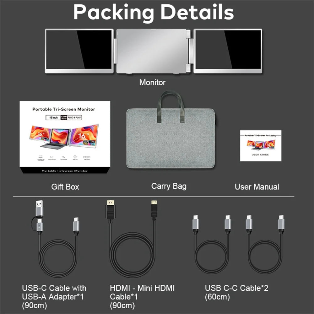 💻 Visture™ – FHD IPS Gaming Series Triple Screen Extender for Laptops