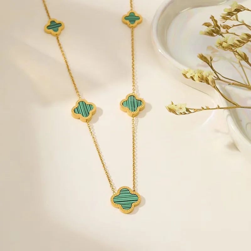 🍀 CloverElegance™ –  18KGold-Plated Four-Leaf Clover Necklace
