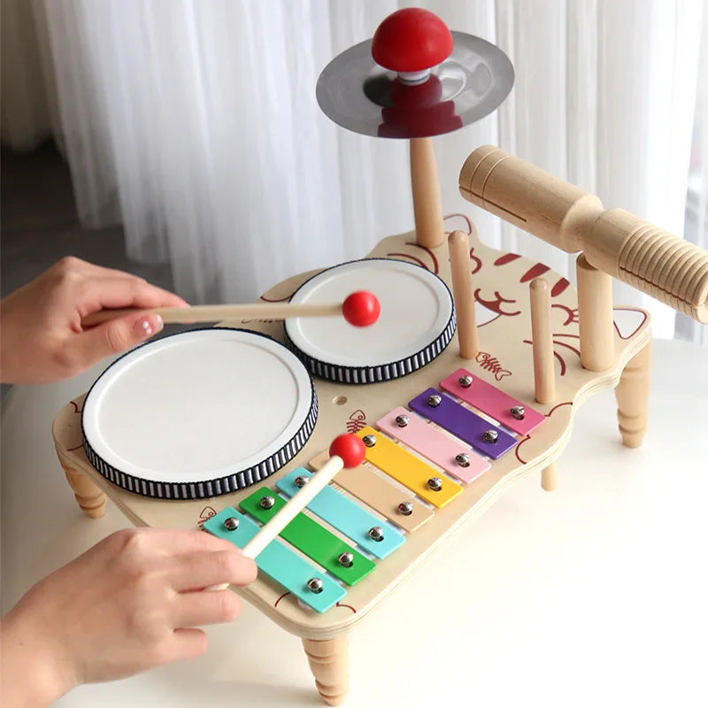 🥁 MelodyTap™ – Wooden Musical Knocking Table & Drum Set for Kids