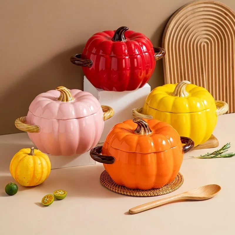 🎃 Creative Pumpkin Ceramic Soup Pot with Lid