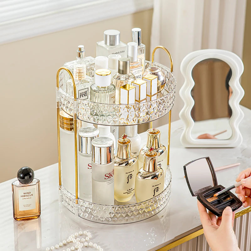 💄 GlamSpin™ – 360° Rotating 3-Tier Cosmetic Organizer