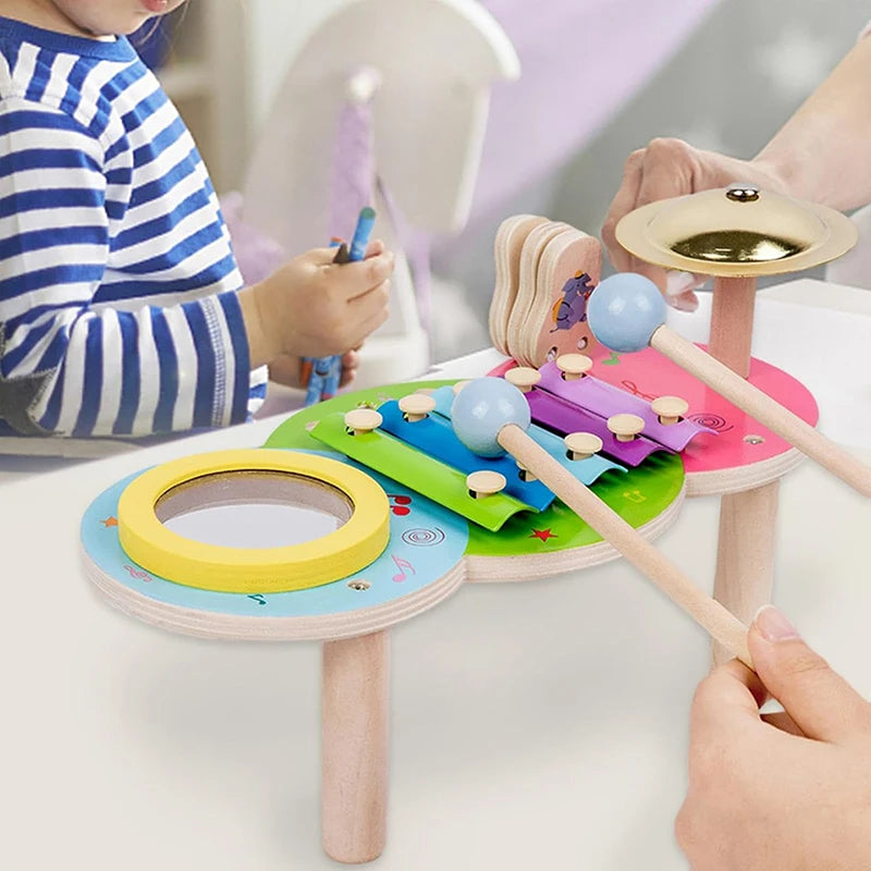 🥁 MelodyTap™ – Wooden Musical Knocking Table & Drum Set for Kids