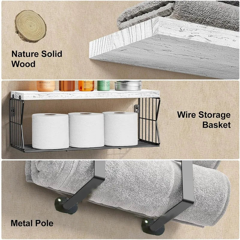 🪵 EcoRack™ – Wooden Wall-Mounted Bathroom Shelf & Organizer