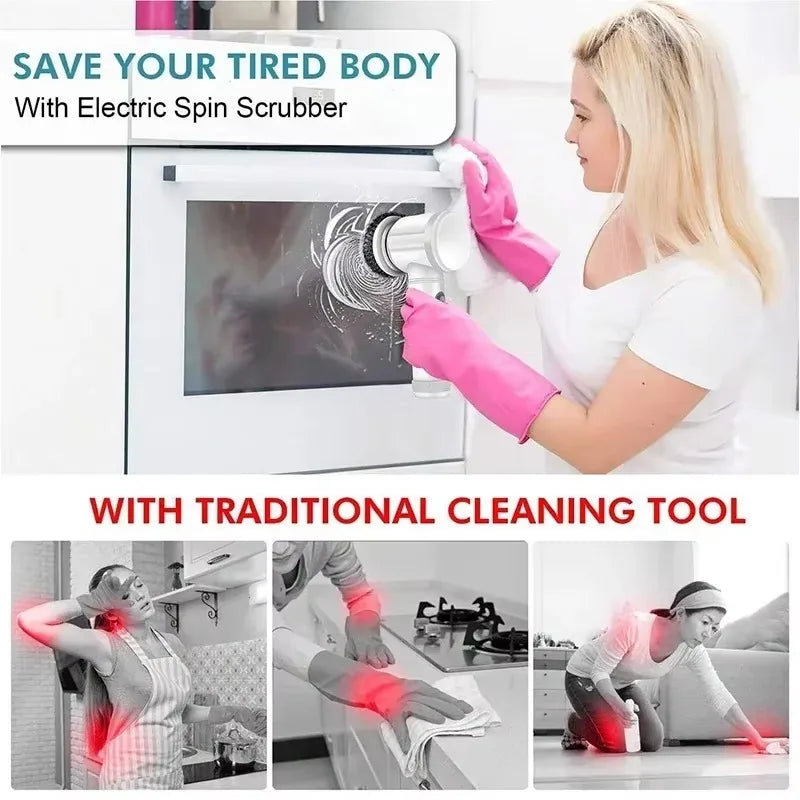 🧼 SpinClean™ – Electric Cordless Spin Scrubber with 5 Brush Heads