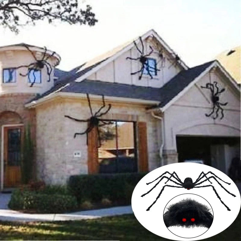 🕷️ Giant Plush Black Spider – Creepy Halloween Decor 👻