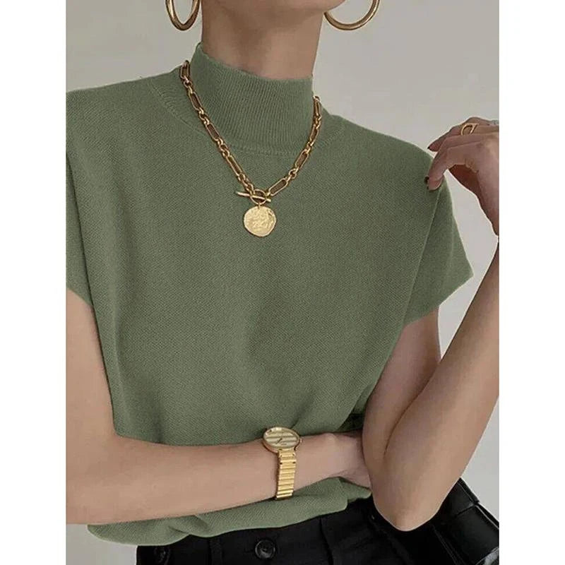 👚 ElegaKnit™ – Women's Slim Knitted Stand Collar Top