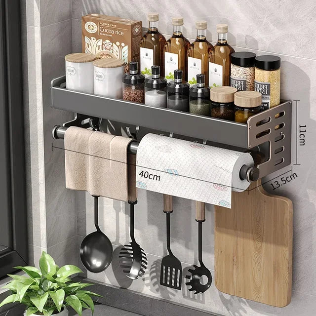 🧂 KitchenPro™ – Wall-Mounted Multi-Functional Seasoning & Storage Rack