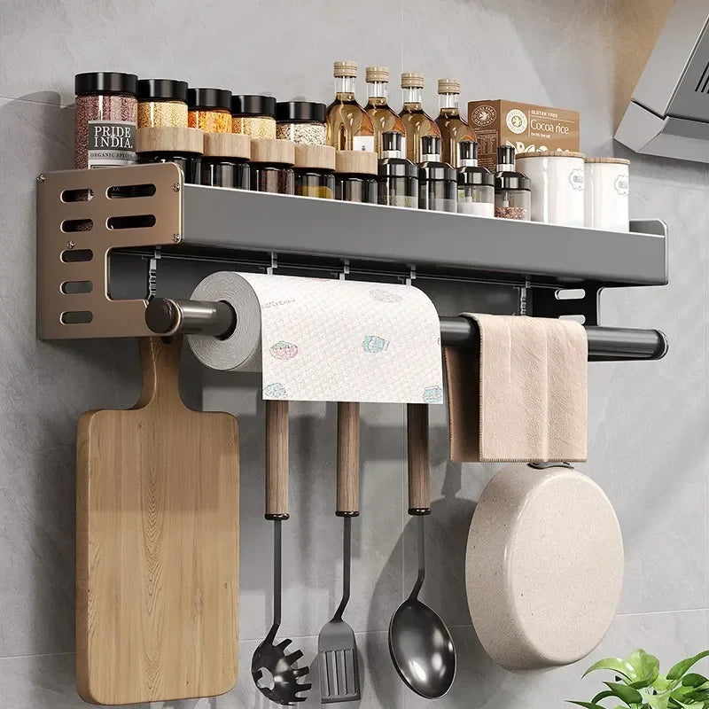 🧂 KitchenPro™ – Wall-Mounted Multi-Functional Seasoning & Storage Rack