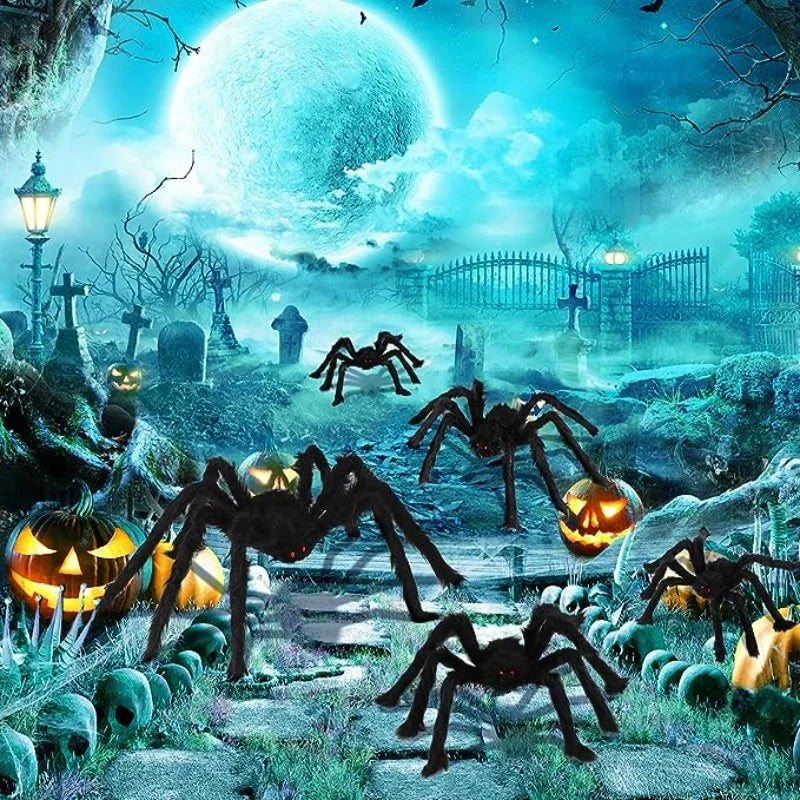 🕷️ Giant Plush Black Spider – Creepy Halloween Decor 👻