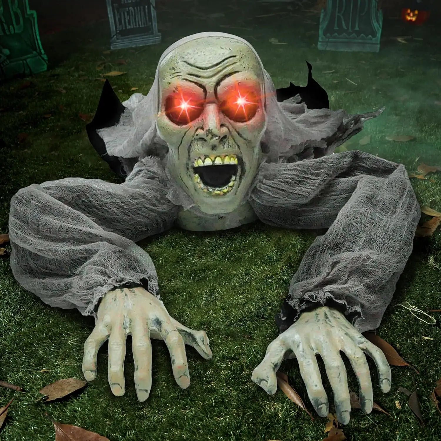 🧟 Creepy Zombie Groundbreaker – Outdoor Halloween Decoration with Lights & Sound 👀💀