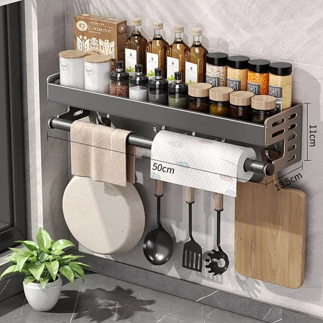 🧂 KitchenPro™ – Wall-Mounted Multi-Functional Seasoning & Storage Rack