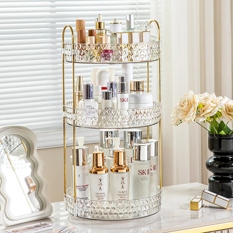 💄 GlamSpin™ – 360° Rotating 3-Tier Cosmetic Organizer