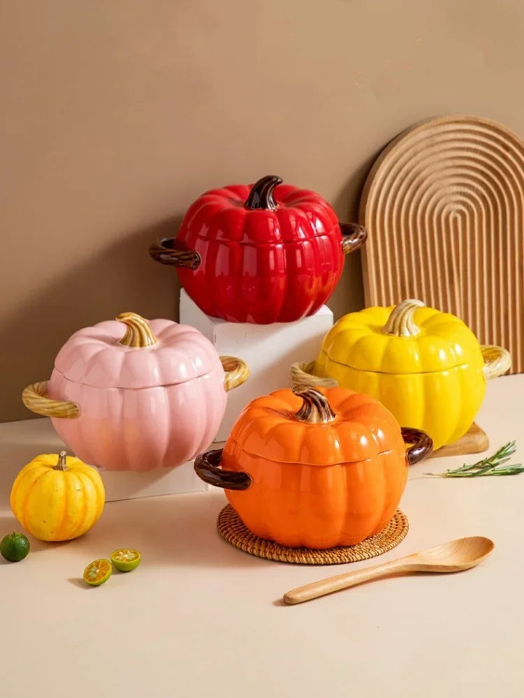 🎃 Creative Pumpkin Ceramic Soup Pot with Lid