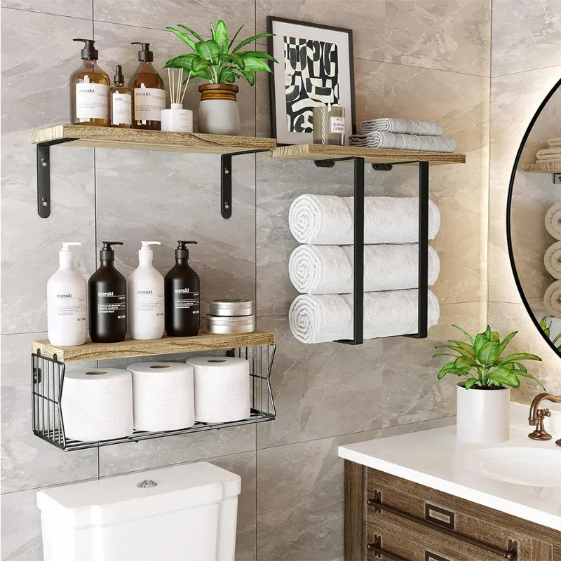 🪵 EcoRack™ – Wooden Wall-Mounted Bathroom Shelf & Organizer