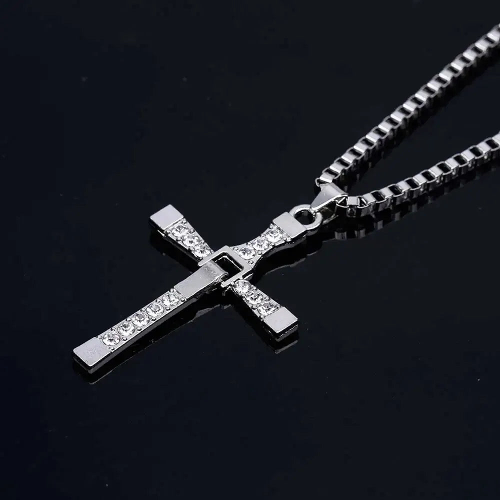 ✝️ FaithStone™ – Men’s Rhinestone Jesus Cross Pendant Necklace