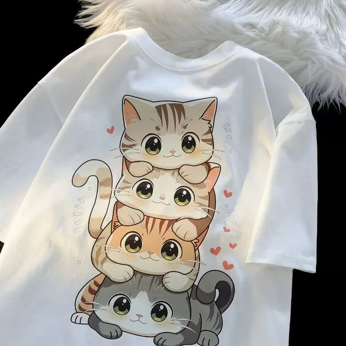 Cartoon Cat Print Women’s T-Shirt