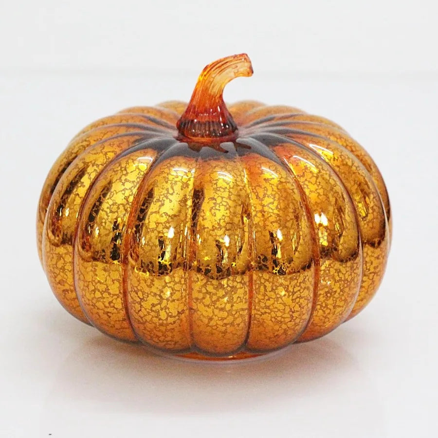 🍂 Golden Mercury Glass Pumpkin Lights – Elegant Halloween & Fall Decor 🎃✨