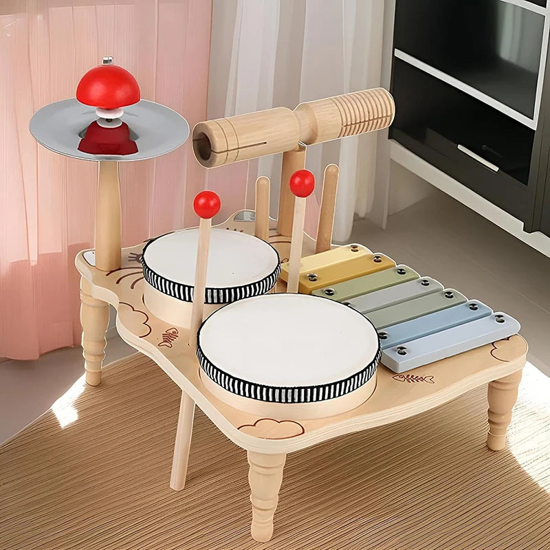 🥁 MelodyTap™ – Wooden Musical Knocking Table & Drum Set for Kids