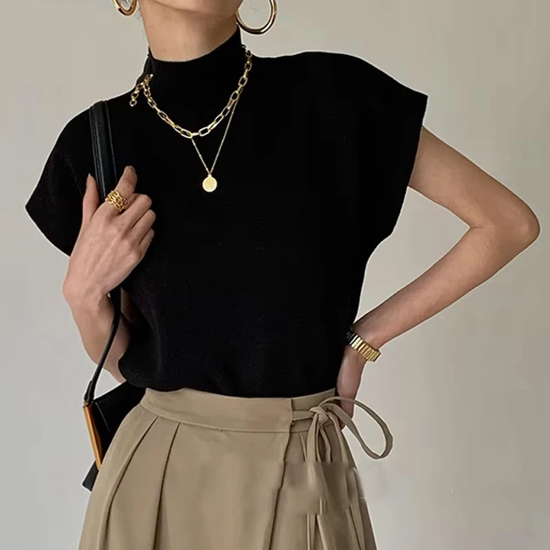 👚 ElegaKnit™ – Women's Slim Knitted Stand Collar Top