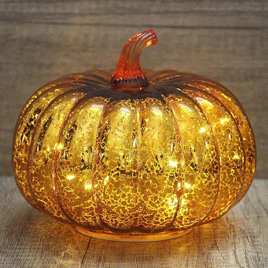 🍂 Golden Mercury Glass Pumpkin Lights – Elegant Halloween & Fall Decor 🎃✨
