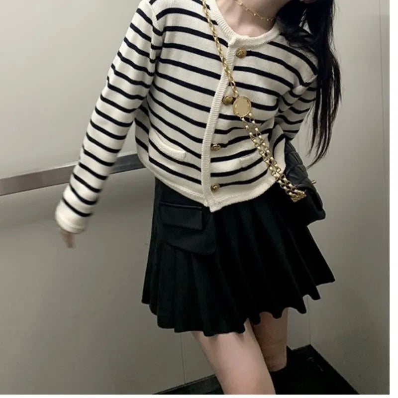 Striped Knitted Crop Cardigan