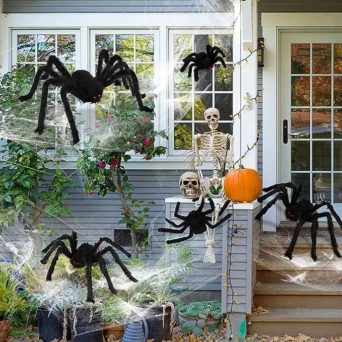 🕷️ Giant Plush Black Spider – Creepy Halloween Decor 👻