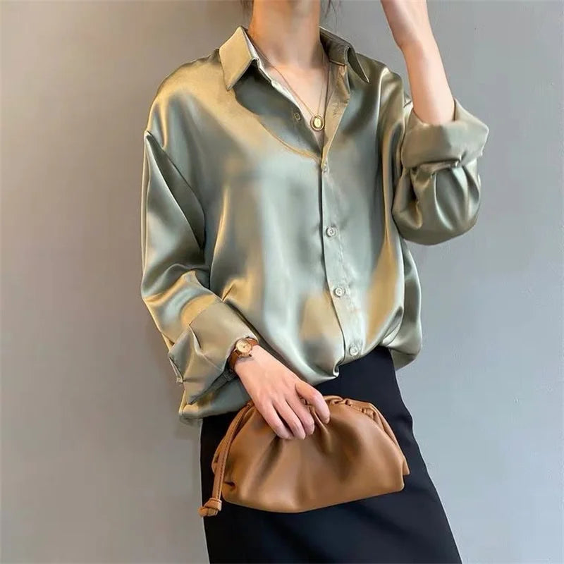Women's Casual Turn-Down Collar Blouse – Long Sleeve Spring Autumn Shirt