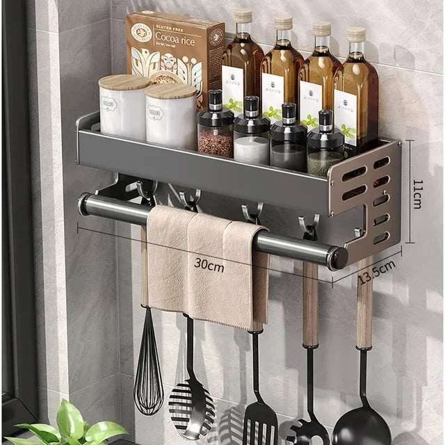 🧂 KitchenPro™ – Wall-Mounted Multi-Functional Seasoning & Storage Rack