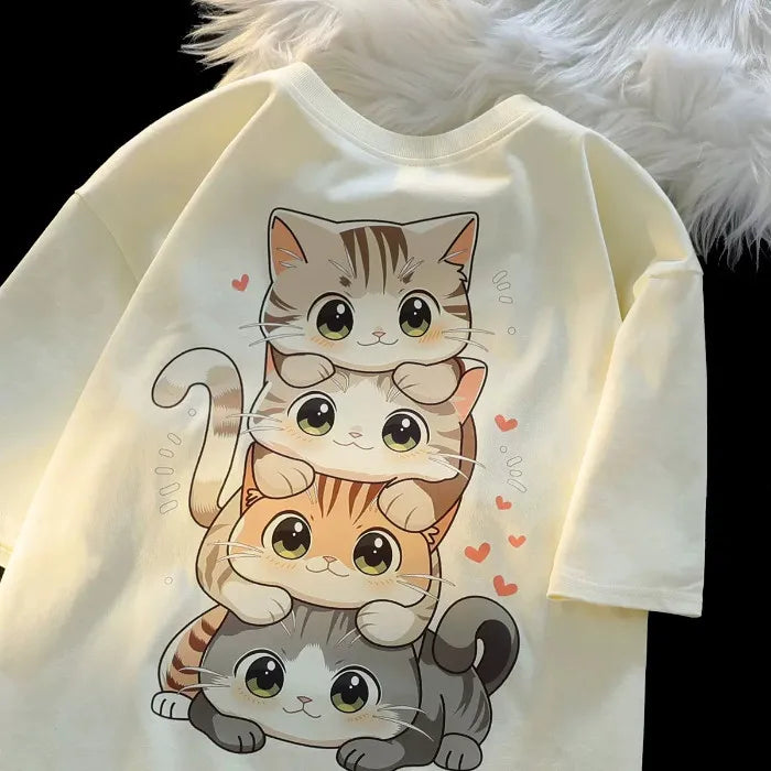 Cartoon Cat Print Women’s T-Shirt