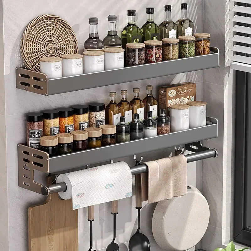 🧂 KitchenPro™ – Wall-Mounted Multi-Functional Seasoning & Storage Rack