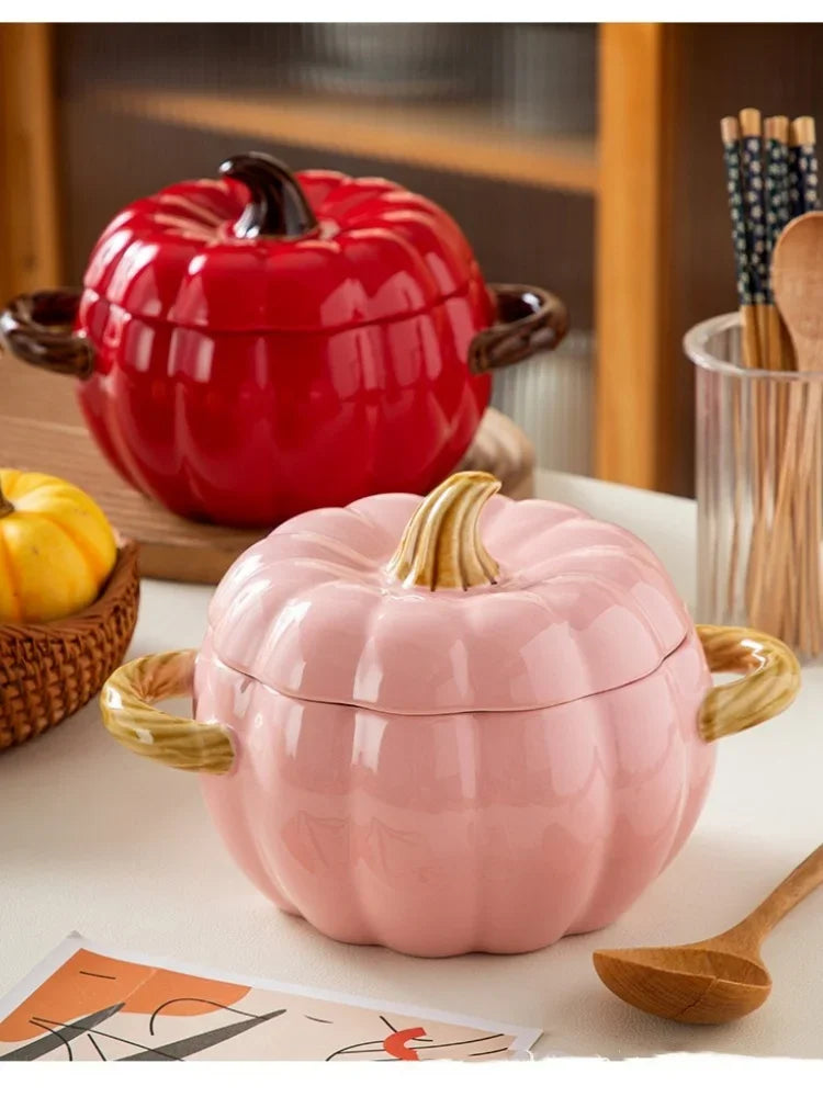 🎃 Creative Pumpkin Ceramic Soup Pot with Lid