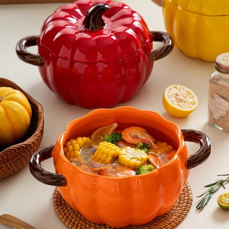 🎃 Creative Pumpkin Ceramic Soup Pot with Lid