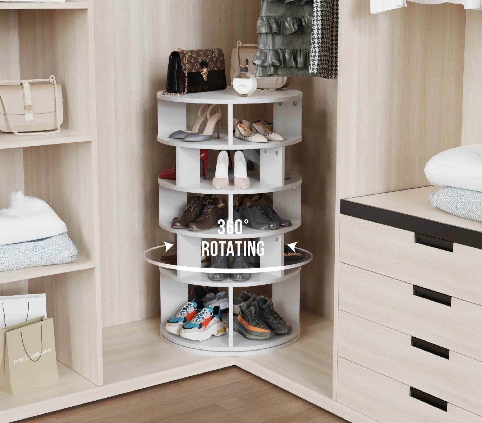 👟 ShoeSpin™ – 5-Tier Rotating Shoe Rack Tower