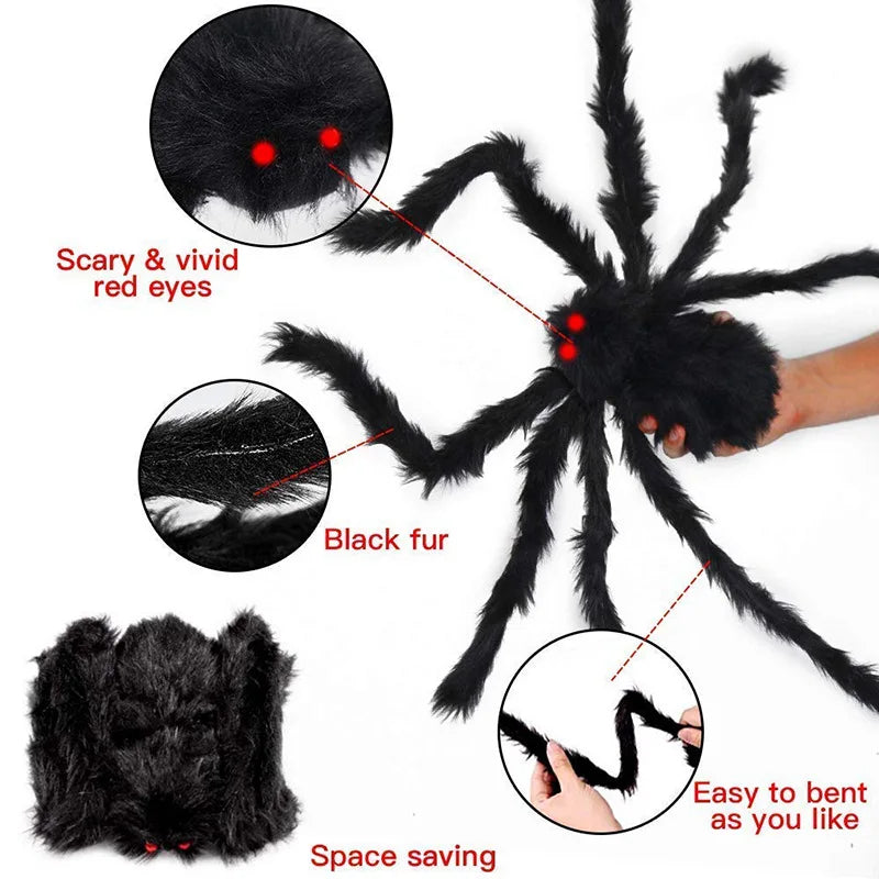 🕷️ Giant Plush Black Spider – Creepy Halloween Decor 👻