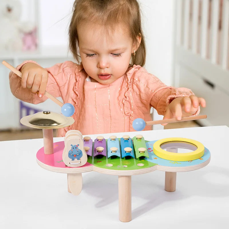 🥁 MelodyTap™ – Wooden Musical Knocking Table & Drum Set for Kids