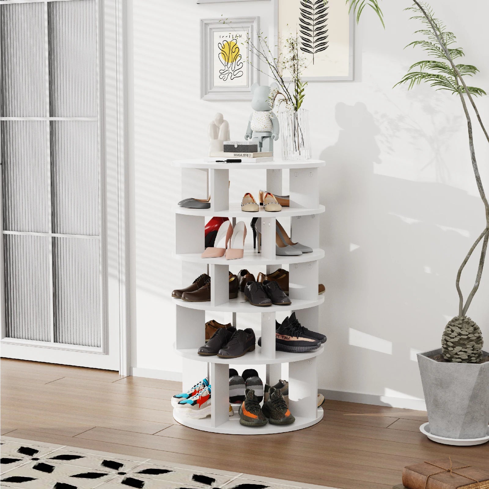 👟 ShoeSpin™ – 5-Tier Rotating Shoe Rack Tower