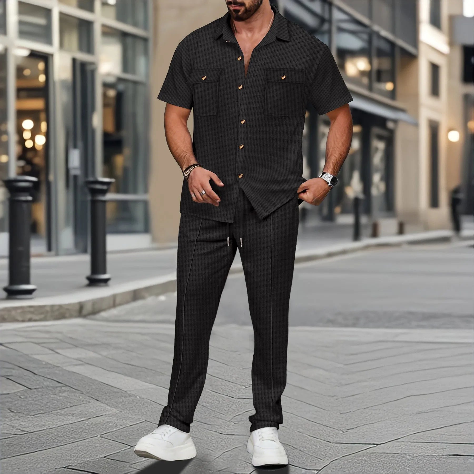 🧢 Men’s Solid 2-Piece Summer Set