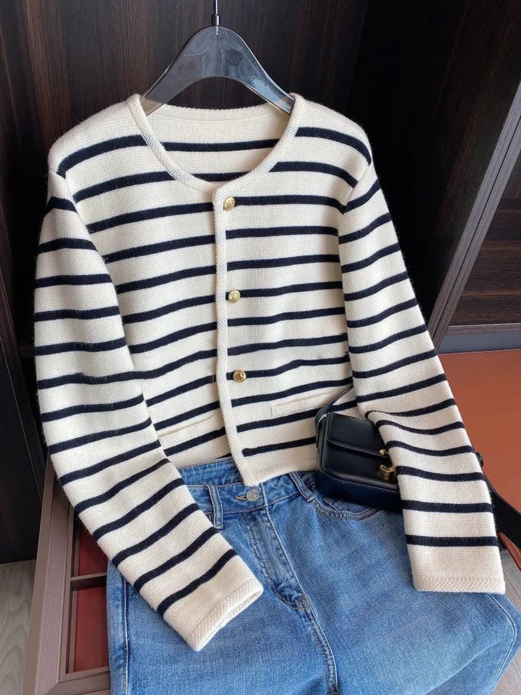 Striped Knitted Crop Cardigan
