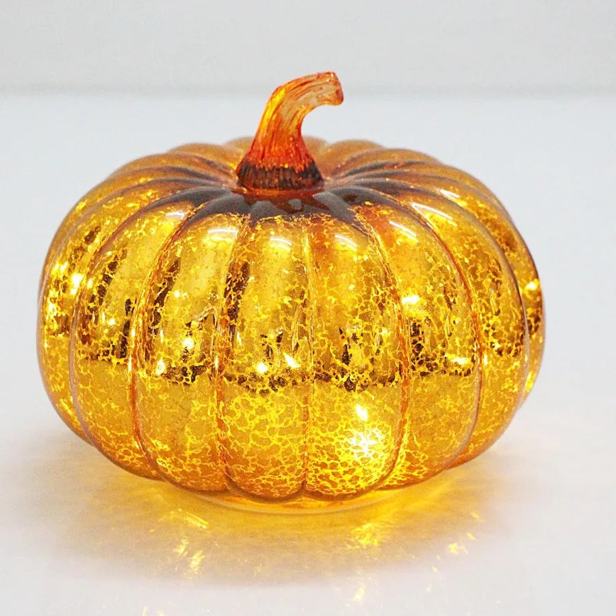 🍂 Golden Mercury Glass Pumpkin Lights – Elegant Halloween & Fall Decor 🎃✨