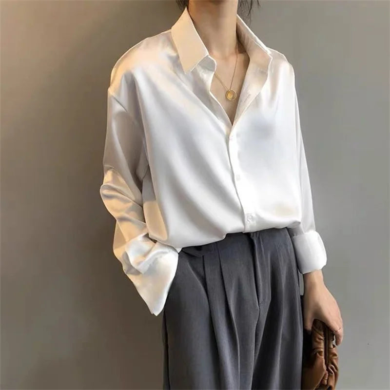 Women's Casual Turn-Down Collar Blouse – Long Sleeve Spring Autumn Shirt