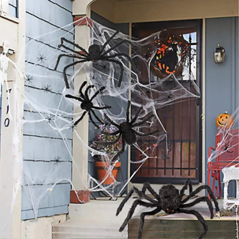 🕷️ Giant Plush Black Spider – Creepy Halloween Decor 👻