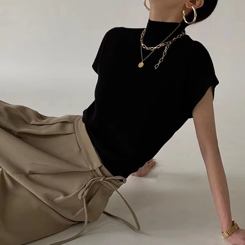 👚 ElegaKnit™ – Women's Slim Knitted Stand Collar Top