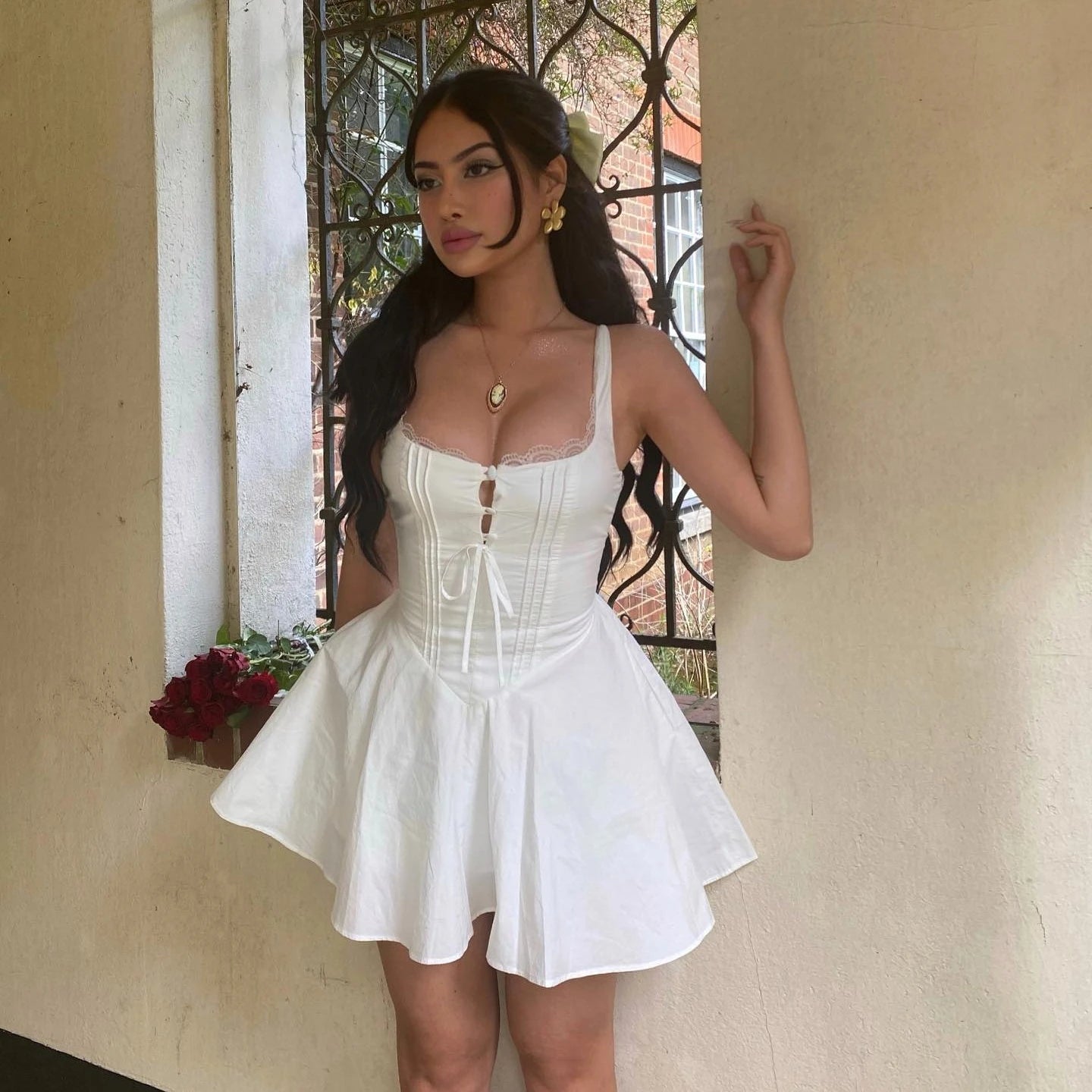 Summer A-Line Lace-Up Dress