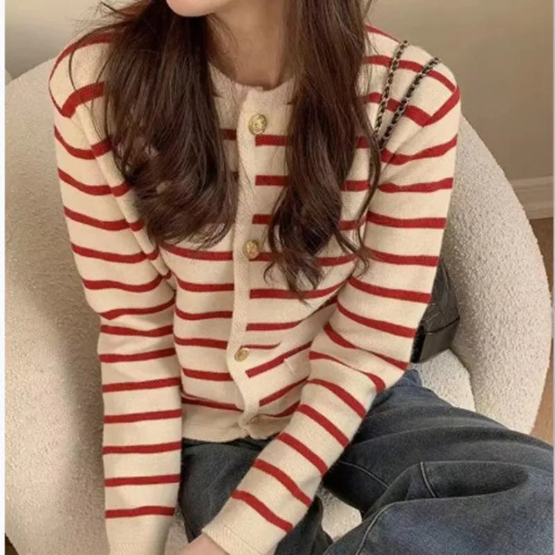 Striped Knitted Crop Cardigan