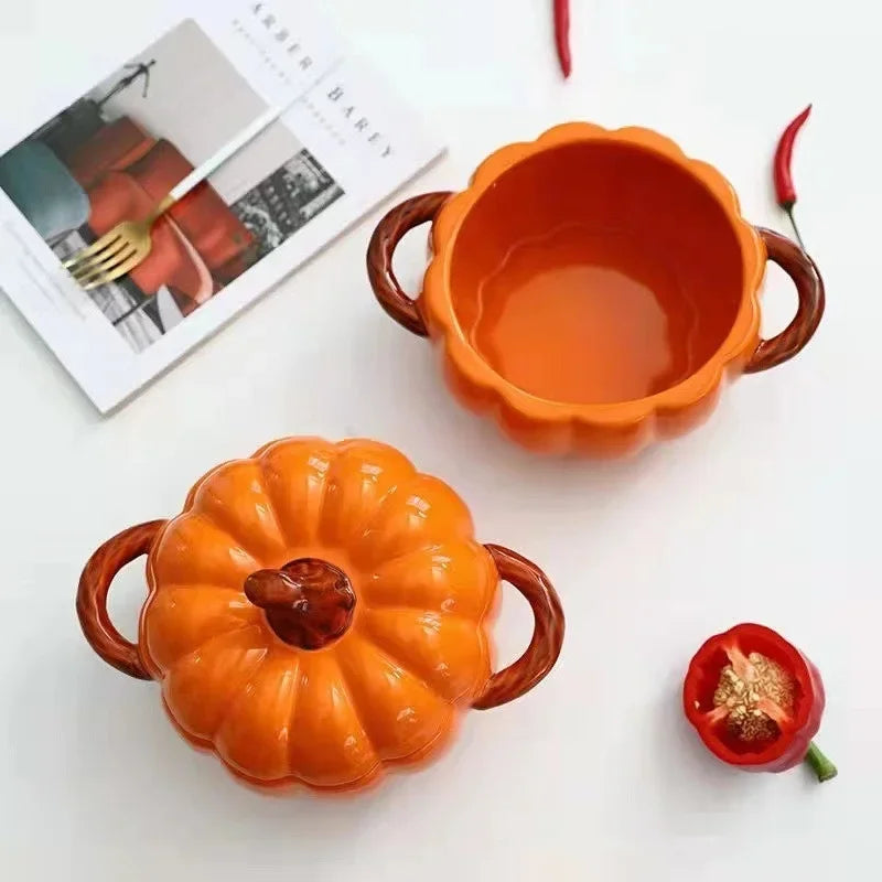🎃 Creative Pumpkin Ceramic Soup Pot with Lid