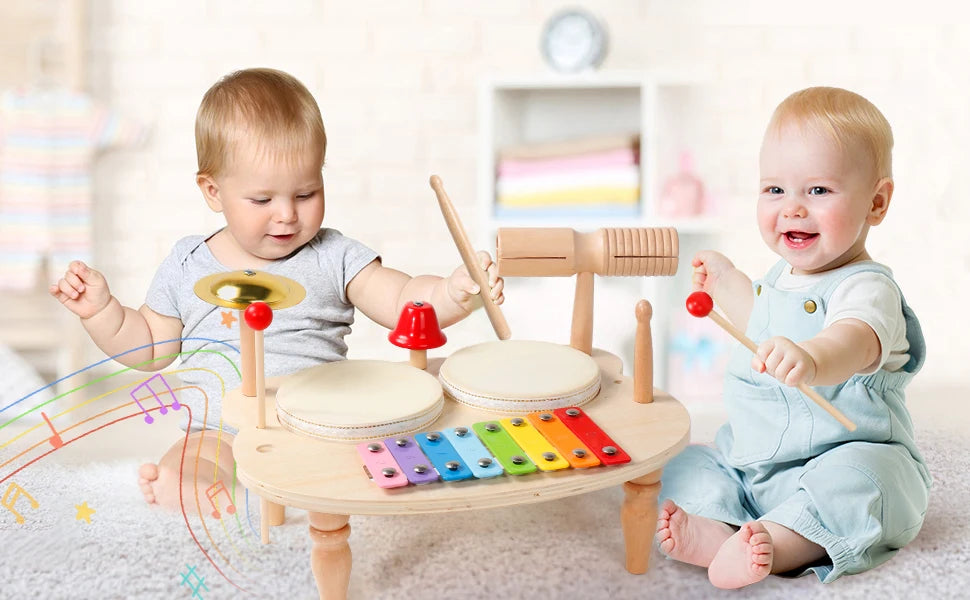 🥁 MelodyTap™ – Wooden Musical Knocking Table & Drum Set for Kids