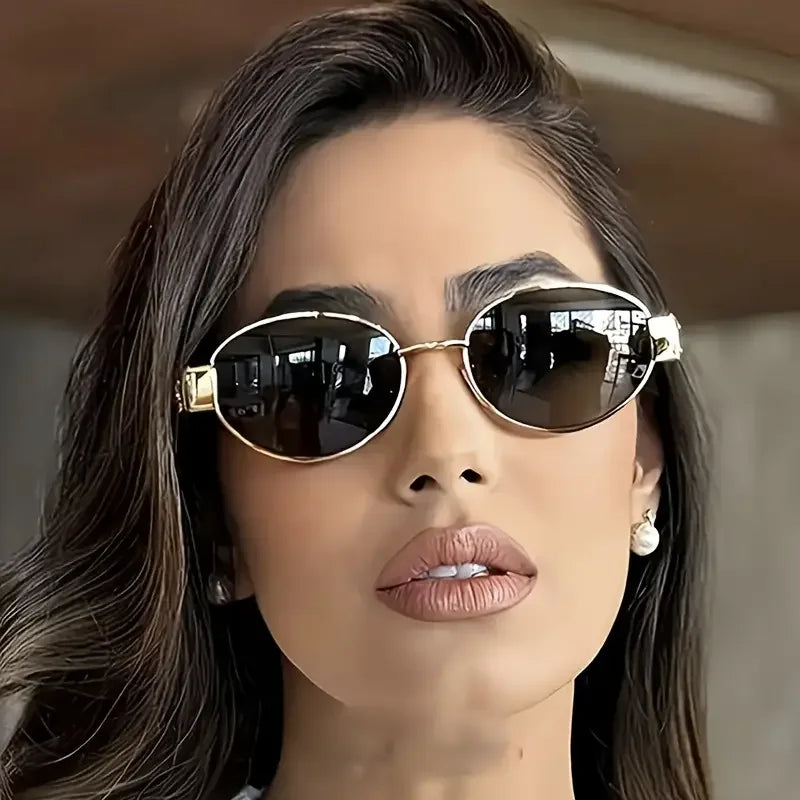 🕶️ SteampunkVision™ – Women’s Vintage Metal Oval Sunglasses UV400