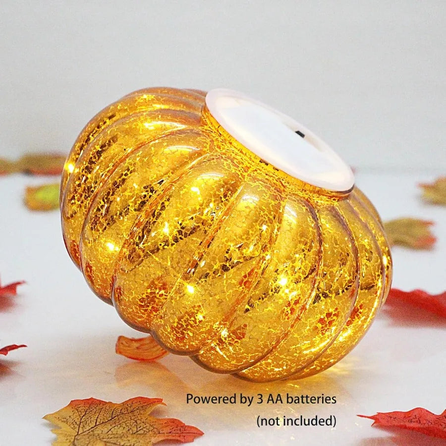 🍂 Golden Mercury Glass Pumpkin Lights – Elegant Halloween & Fall Decor 🎃✨