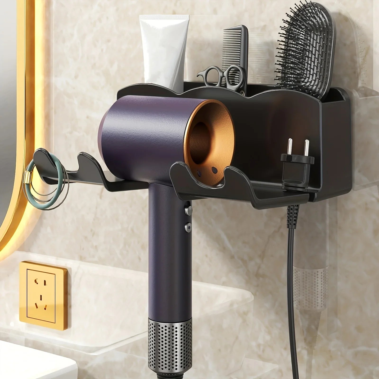 💨 AirDock™ – Wall-Mounted Hair Dryer Storage Rack