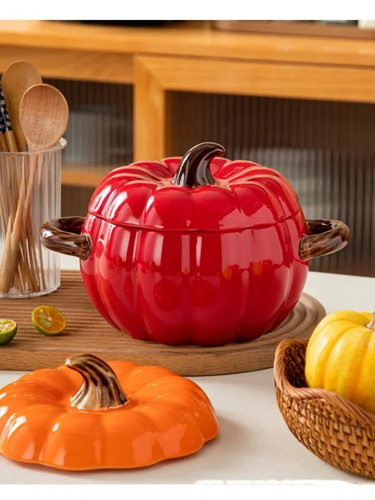 🎃 Creative Pumpkin Ceramic Soup Pot with Lid